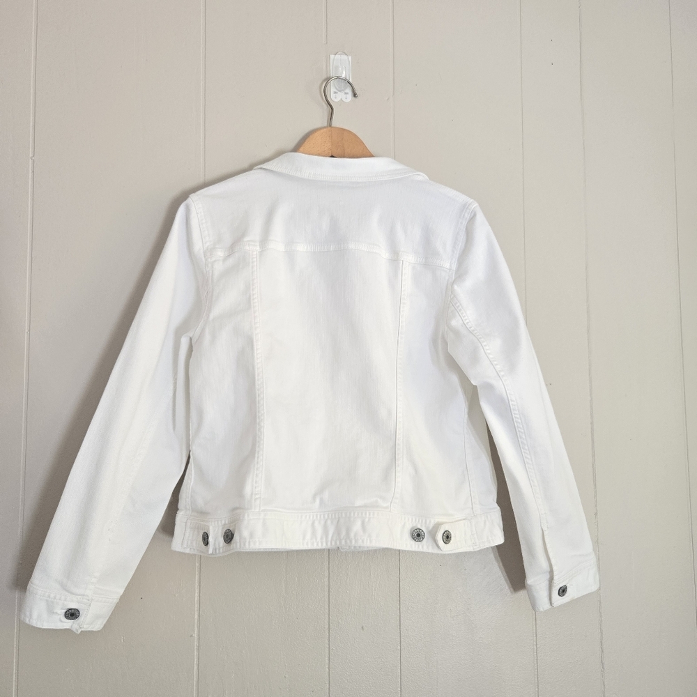 Talbots White Denim Jean Jacket L Petite LP Classic Wardrobe Staple - Picture 4 of 9